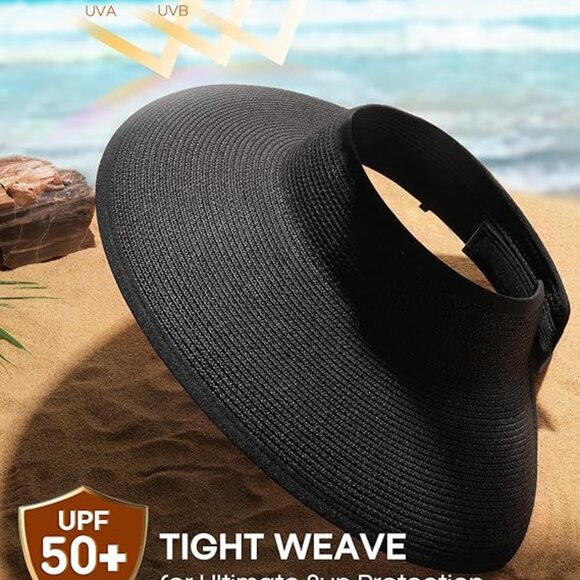 Womens Sun Visor Hats Wide Brim Straw Beach Hat UV Protection main image 4
